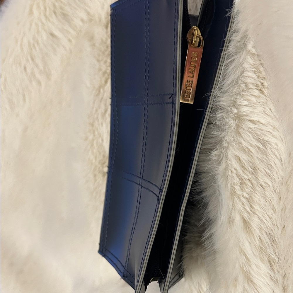 Estée Lauder Navy Blue Makeup Bag with Gold Zipper
